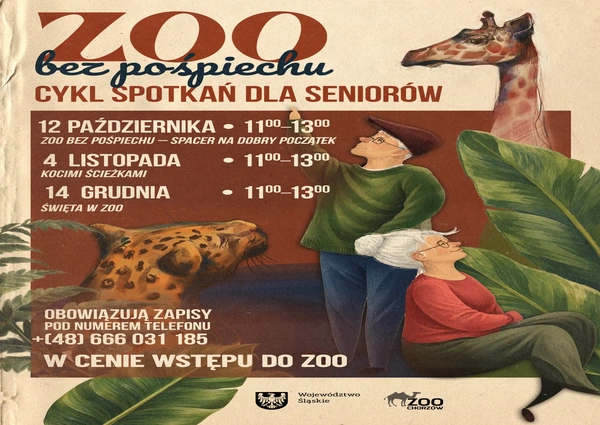 PLakat zapraszający seniorów do Śląskiego Zoo