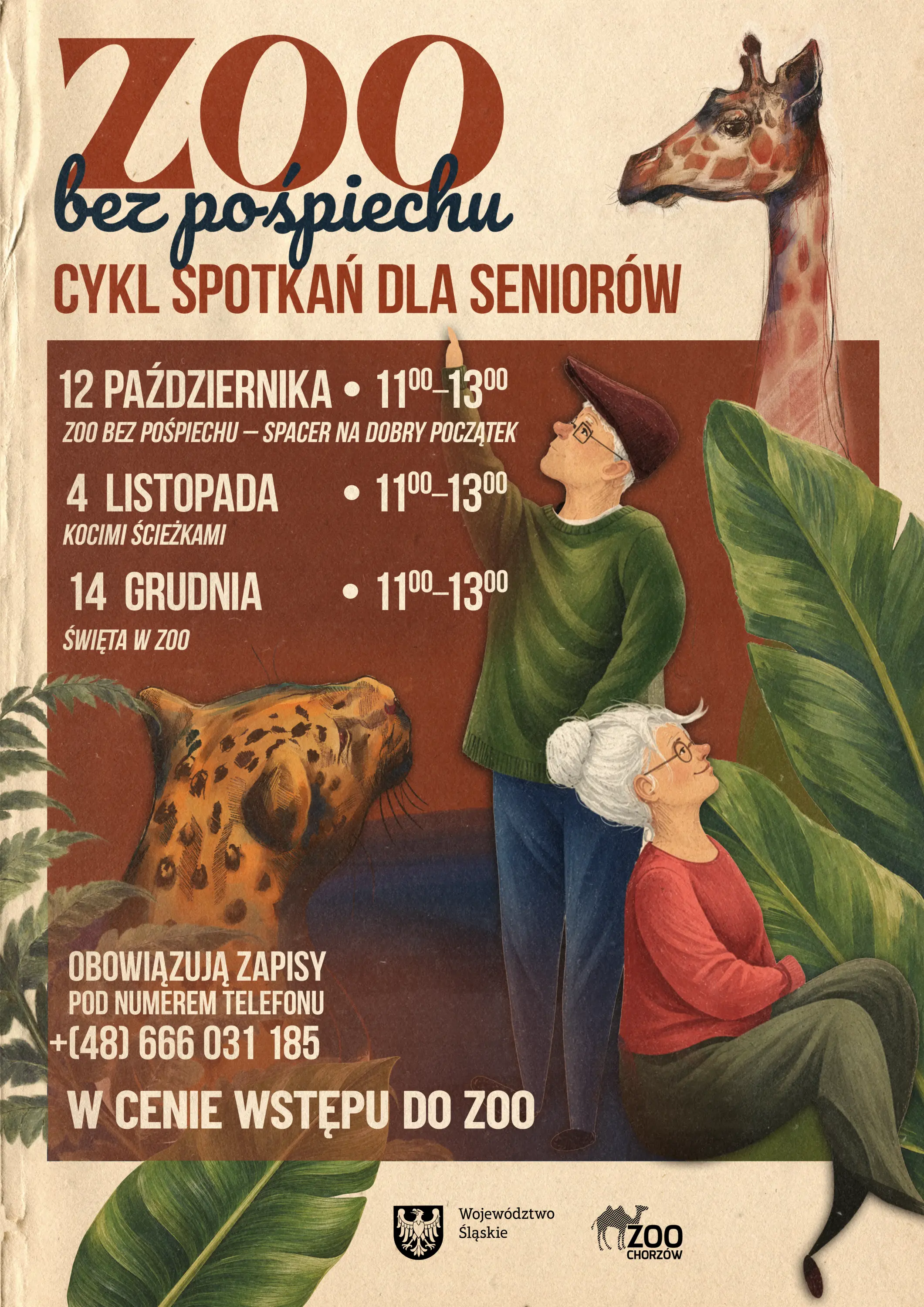 PLakat zapraszający seniorów do Śląskiego Zoo